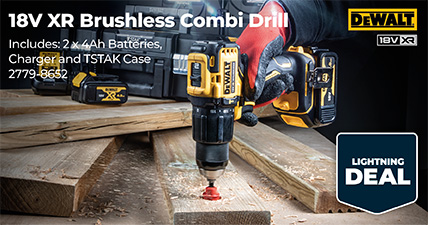 18V XR Brushless Combi Drill, Includes: 2 x 4Ah Batteries, Charger and TSTAK Case, 2779-8652, DeWalt 18VXR, Lightning Deal