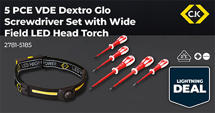 5 PCE VDE Dextro Glo Screwdriver Set with Wide Field LED Head Torch, 2781-5185, C.K, Lightning Deal